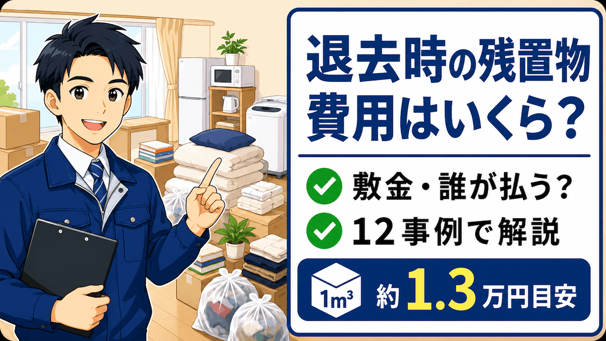残置物の撤去・処分について、12の実例から費用相場を知ることを示したアイキャッチ画像