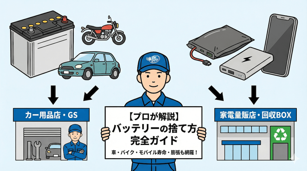 プロが解説】廃バッテリーの捨て方・処分方法完全ガイド｜車・バイク 