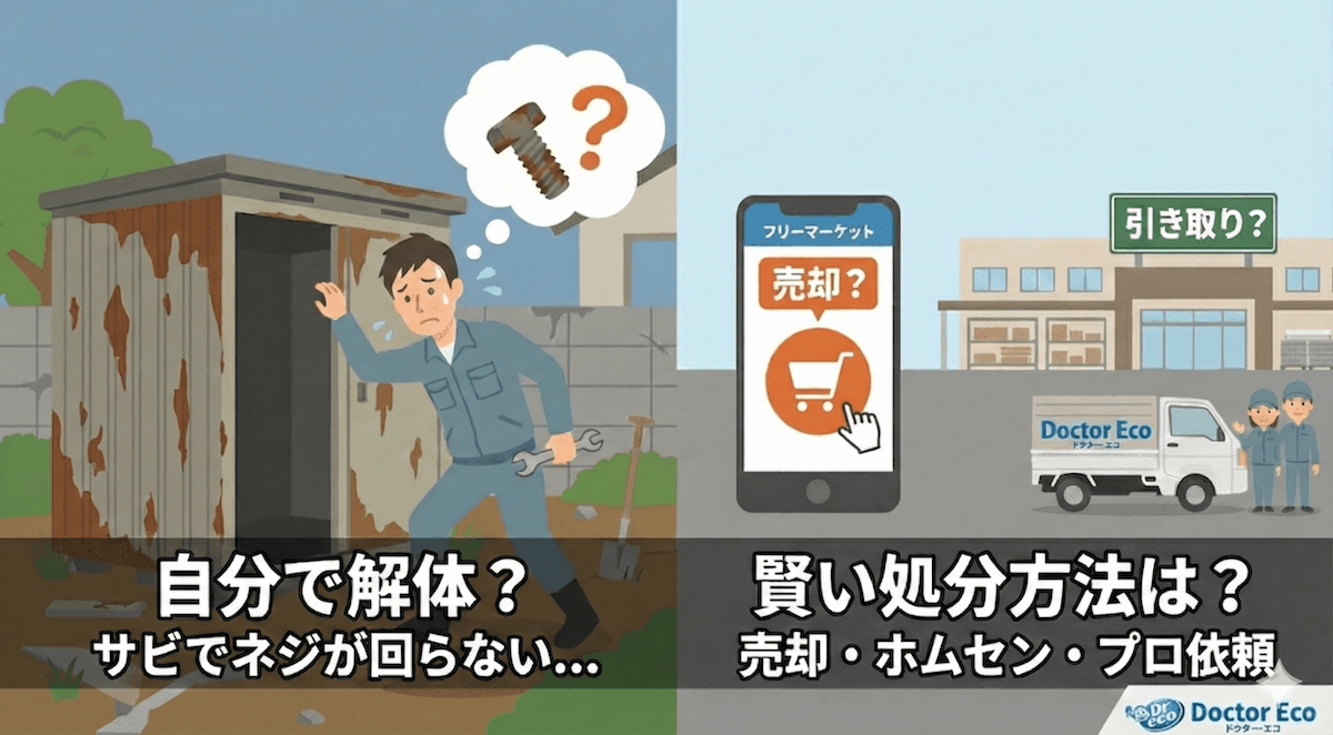 プロが解説】物置・倉庫の捨て方｜売却や自力解体は可能？、処分費用 