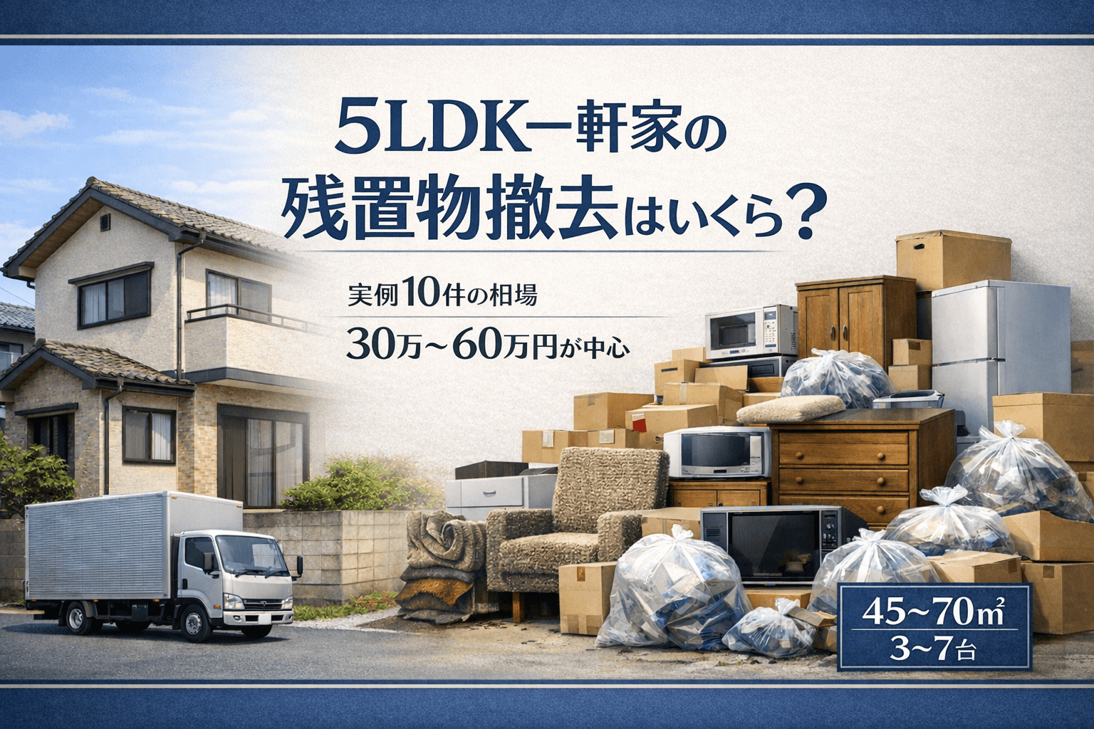 5LDK一軒家の残置物撤去費用は30万〜60万円が中心｜実例10件の相場イメージ
