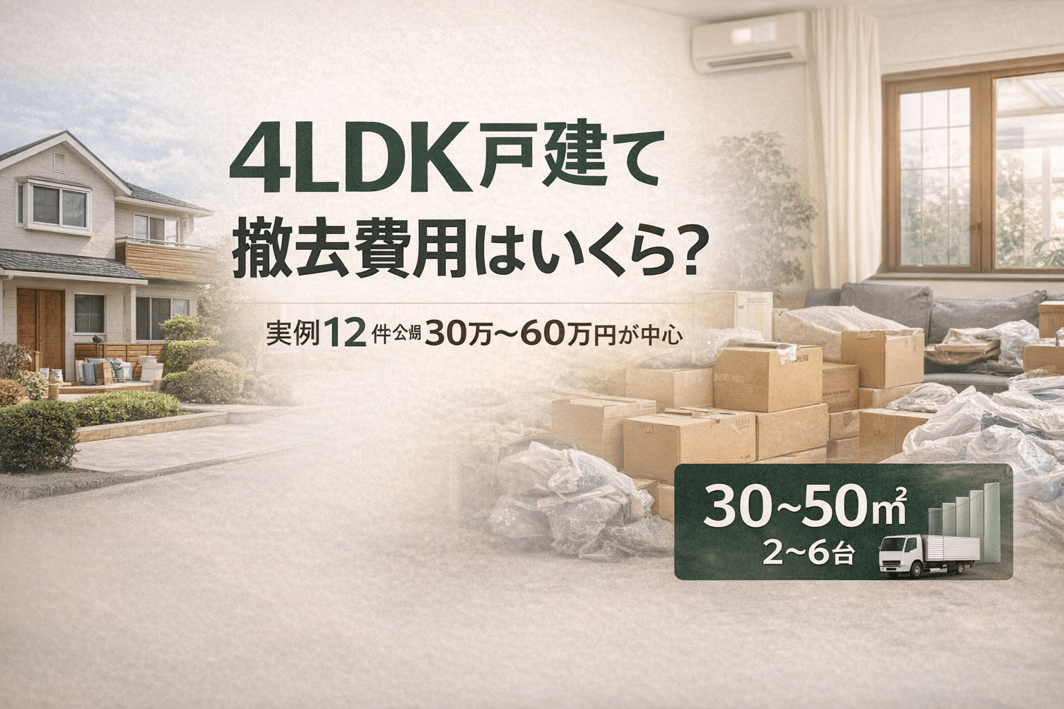 4LDK戸建ての残置物撤去費用の目安（30〜50㎥・2〜6台）